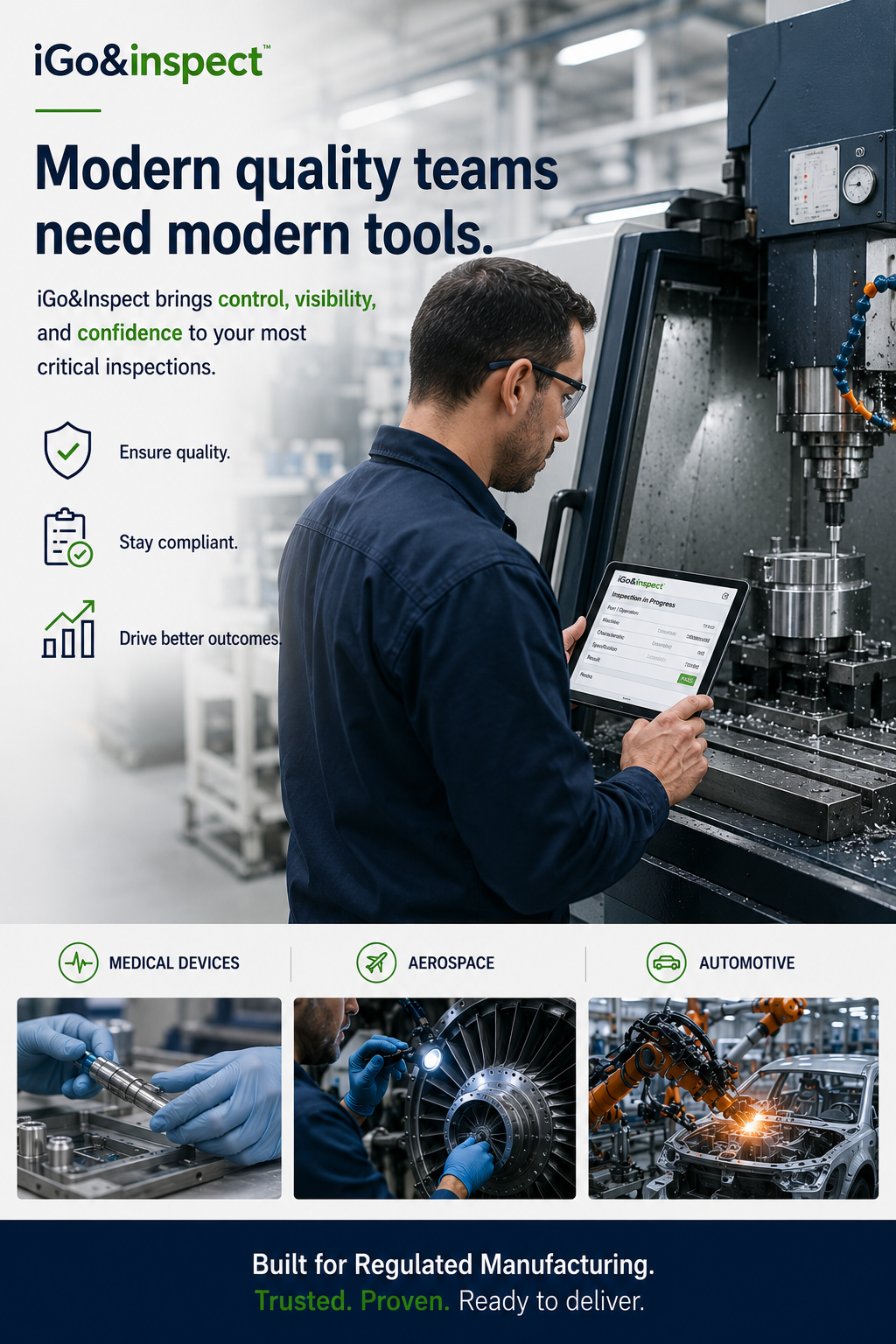 Operator performing an inspection with iGo&Inspect in a regulated manufacturing environment